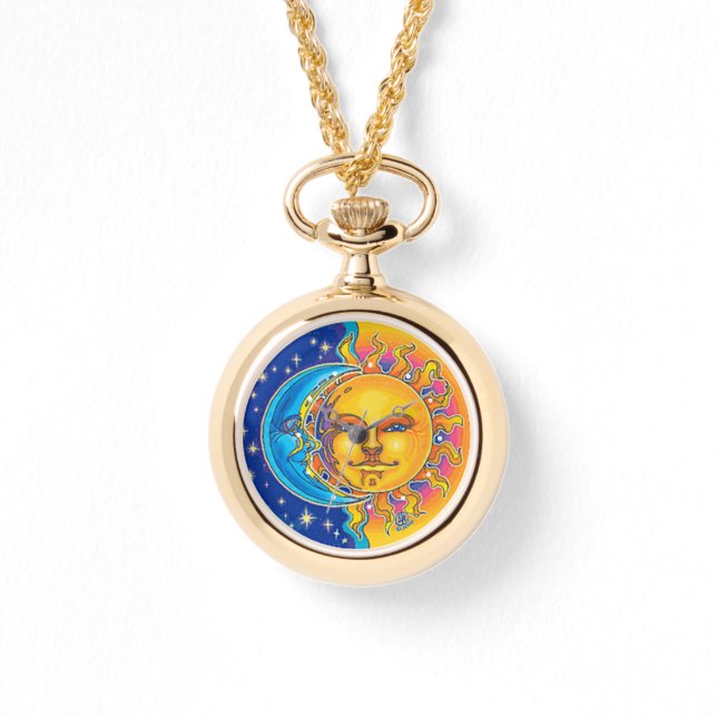 Maan en Zon Gouden Wraparound horloge (Voorkant)