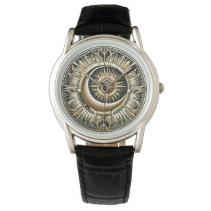 Maan en zon motief AI kijken gezicht Horloge