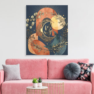 Maan- en zonnegoudboog aan de hemel canvas afdruk