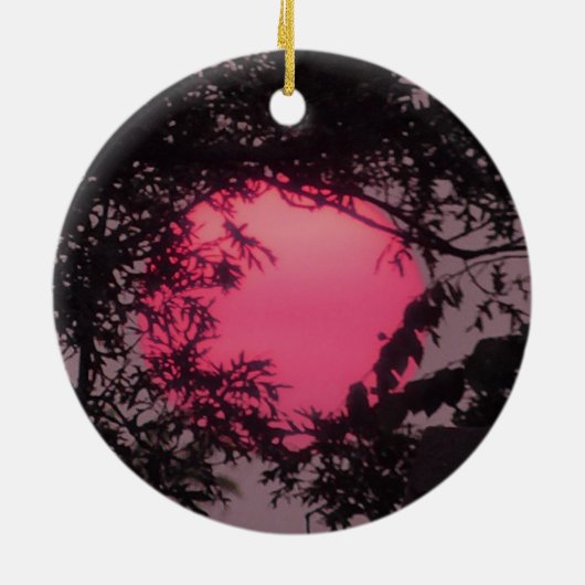 Maan en zonsondergang met dubbelziende kerst keramisch ornament (Achterkant)