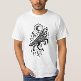 Maan Geest Wolf Maan en Veren T-shirt