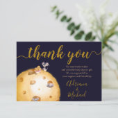 maan gemaakt van kaas, goudglitter, baby shower bedankkaart (Staand voorkant)