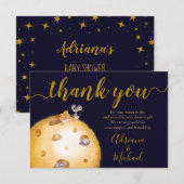 maan gemaakt van kaas, goudglitter, baby shower bedankkaart (Voorkant / Achterkant)