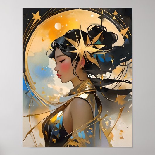 Maan Godin Mooie Vrouw Kunst Hemelse Sterren Poster (Voorkant)