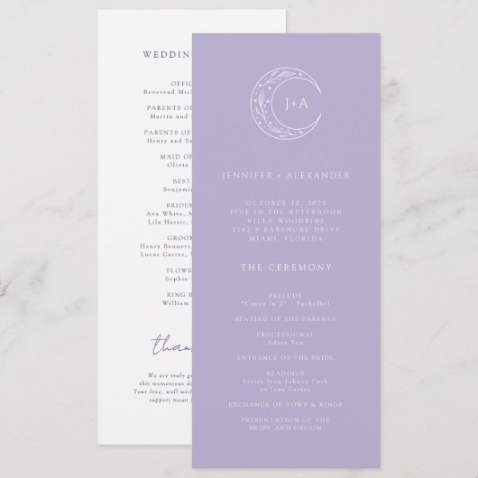 maan grillige bruiloft programmakaart (Voorkant / Achterkant)