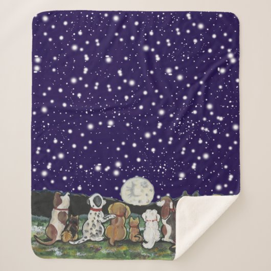 Maan Honden Navy Blue Night Sky Puppy Honden Sterr Sherpa Deken (Voorkant)