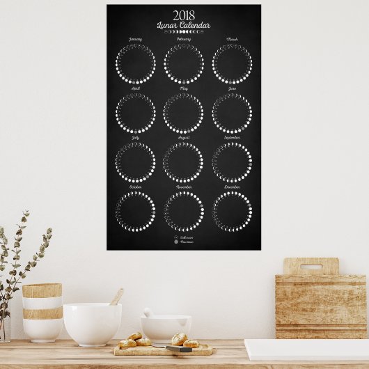 Maan Kalender 2018 Zwart Poster (Keuken)
