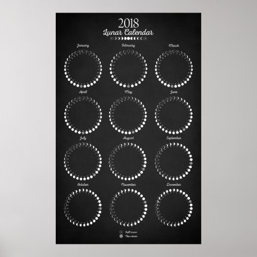 Maan Kalender 2018 Zwart Poster (Voorkant)