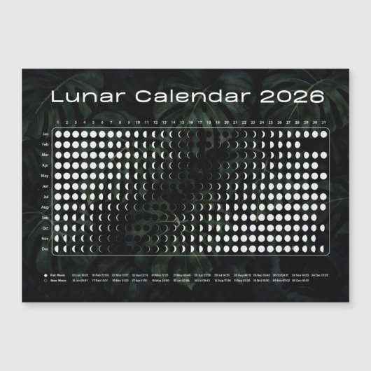 Maan Kalender 2026 Maansfasen Grafiek (Voorkant)