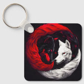 Maan karmozijnrood witte wolf sleutelhanger (Voorkant)