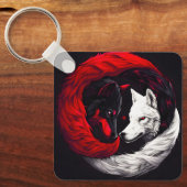 Maan karmozijnrood witte wolf sleutelhanger (Voorkant)