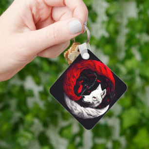 Maan karmozijnrood witte wolf sleutelhanger