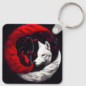 Maan karmozijnrood witte wolf sleutelhanger (Achterkant)