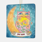 Maan Kat Bloemen Keramisch Ornament (Links)