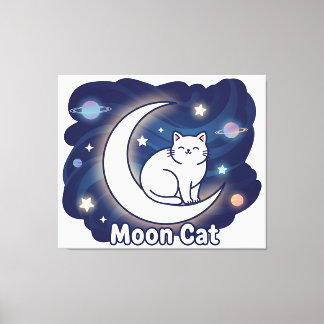 Maan Kat Muurkunst – Magische Kat op Sikkelmaan P Canvas Afdruk
