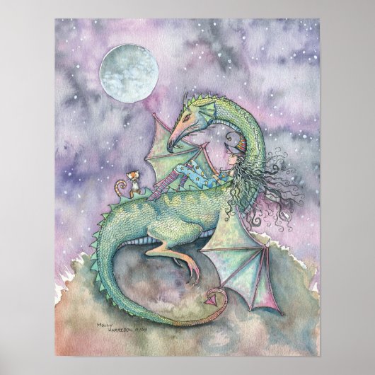Maan Kijkende Heks Draak Kat Poster (Voorkant)