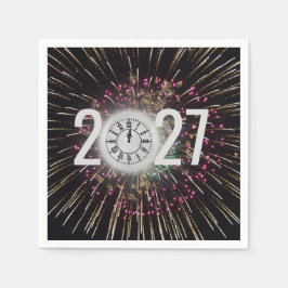 Maan Klok en Vuurwerk 2027 Oud en Nieuw Servet