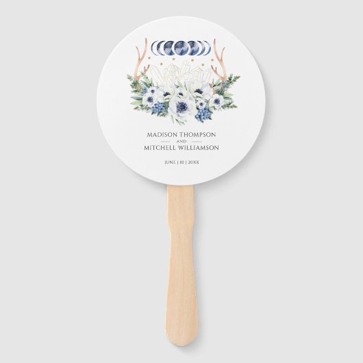 Maan Kristallen Bloemen Boho Metafysische Bruiloft Handwaaier (Voorkant)