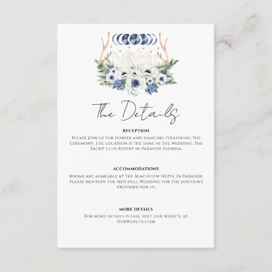 Maan Kristallen Bloemen Boho Metafysische Bruiloft Informatiekaartje (Voorkant)