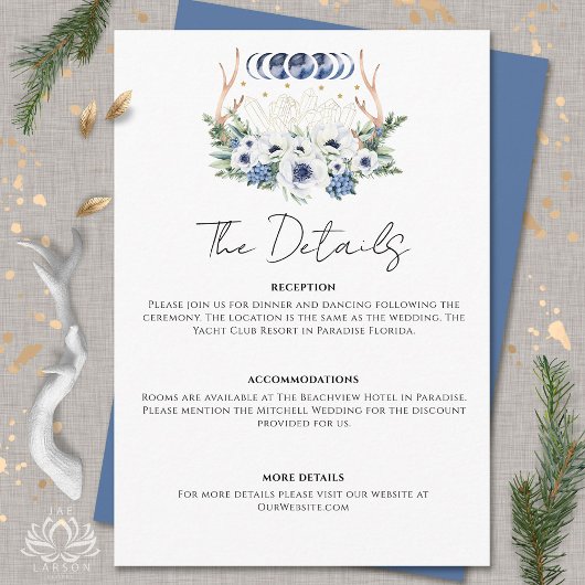 Maan Kristallen Bloemen Boho Metafysische Bruiloft Informatiekaartje