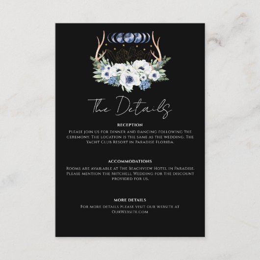 Maan Kristallen Bloemen Boho Metafysische Bruiloft Informatiekaartje (Voorkant)