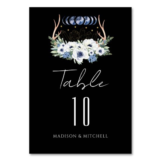 Maan Kristallen Bloemen Boho Metafysische Bruiloft Kaart (Voorkant)