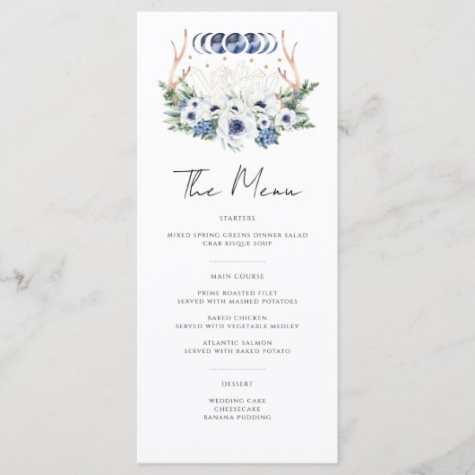 Maan Kristallen Bloemen Boho Metafysische Bruiloft Menu (Voorkant)