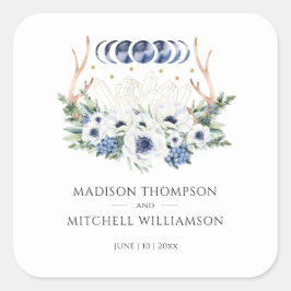 Maan Kristallen Bloemen Boho Metafysische Bruiloft Vierkante Sticker