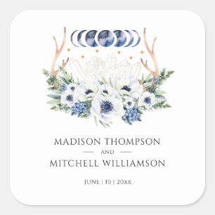 Maan Kristallen Bloemen Boho Metafysische Bruiloft Vierkante Sticker
