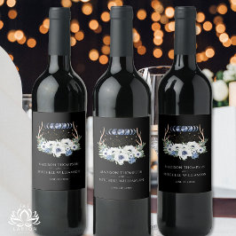 Maan Kristallen Bloemen Boho Metafysische Bruiloft Wijn Etiket