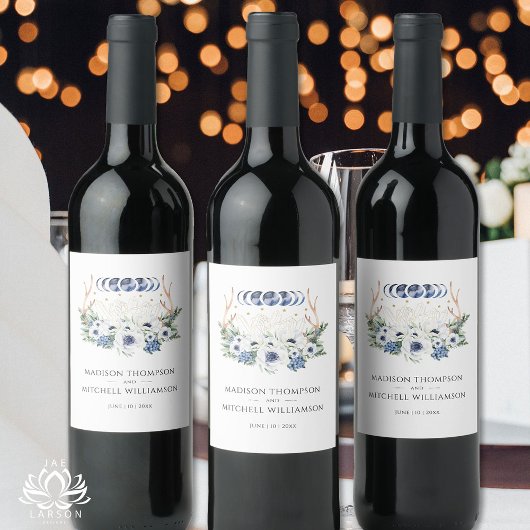 Maan Kristallen Bloemen Boho Metafysische Bruiloft Wijn Etiket