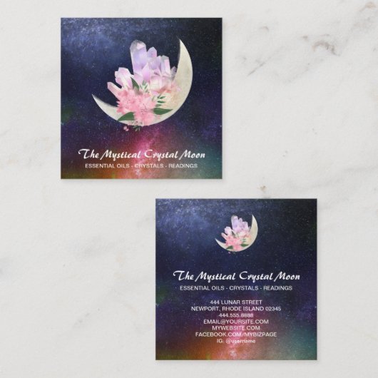 ** Maan Kristallen Floral Kosmische Hemelse Nevel Vierkante Visitekaartje (Voorkant / Achterkant)