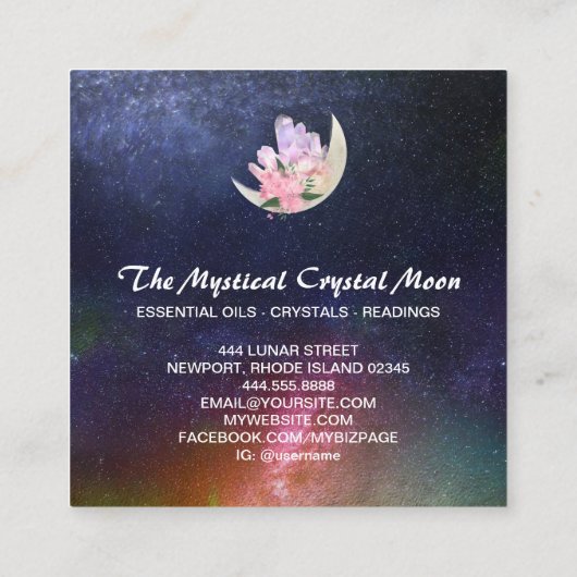 ** Maan Kristallen Floral Kosmische Hemelse Nevel Vierkante Visitekaartje (Achterkant)
