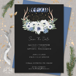 Maan Kristallen Wit Blauw Bloemen Boho Metafysisch Save The Date
