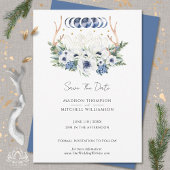 Maan Kristallen Wit Blauw Bloemen Boho Metafysisch Save The Date