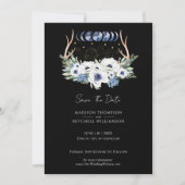 Maan Kristallen Wit Blauw Bloemen Boho Metafysisch Save The Date (Voorkant)