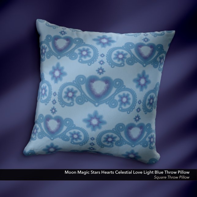 Maan Magische Sterren Harten Hemels Lichtblauw Kussen (Moon Magic Stars Hearts Celestial Love Light Blue Throw Pillow)
