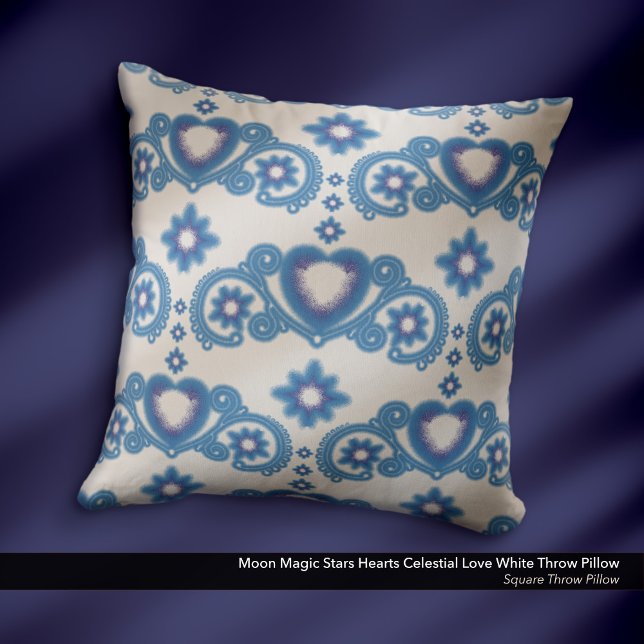 Maan Magische Sterren Harten Hemelse Liefde Wit Kussen (Moon Magic Stars Hearts Celestial Love White Throw Pillow)
