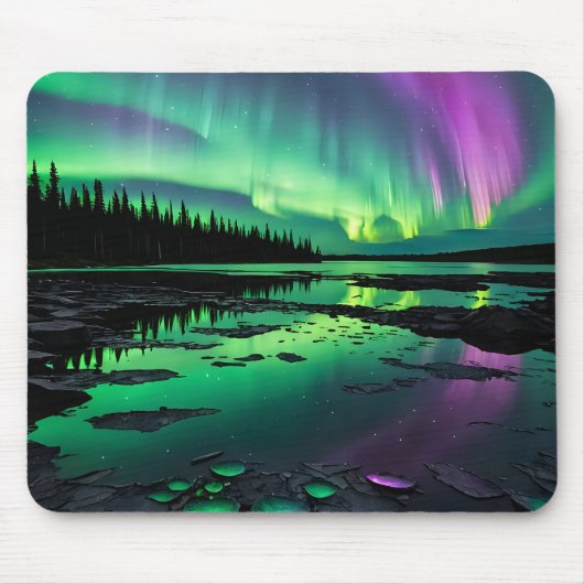 Maan met groene en Paarse Auroras Muismat (Voorkant)