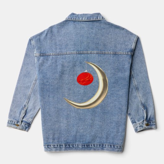 Maan met Kerstversiering Denim Jas Denim Jacket (Achterkant)