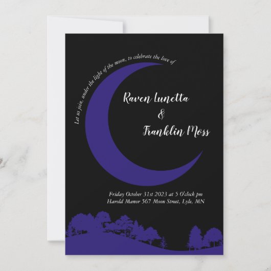 Maan Midnight Blue bruiloft uitnodiging (Voorkant)