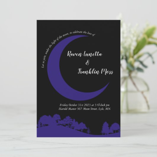 Maan Midnight Blue bruiloft uitnodiging (Staand voorkant)