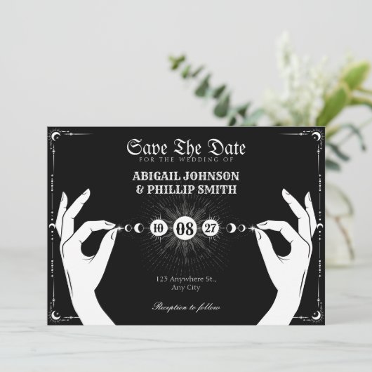 Maan mystieke magische hand bruiloft kaart (Staand voorkant)