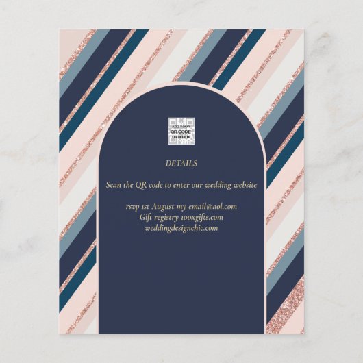 Maan Navy Blauwe Blush Roze Gouden Bruiloft Flyer (Achterkant)
