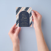 Maan Navy Blauwe Blush Roze Gouden Trouwring Flyer (Hand)