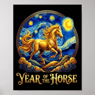 Maan nieuw jaar het paard jaar chinese dierenriem poster