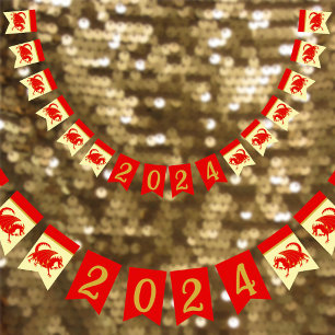 Maan Nieuwjaar 2024 Red Dragon Fun Party Decor Vlaggetjes