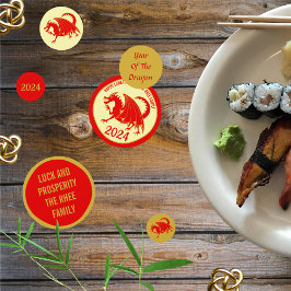 Maan Nieuwjaar 2024 Rode Draak Leuk Rode Gouden Pa Confetti