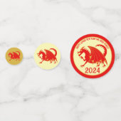 Maan Nieuwjaar 2024 Rode Draak Leuk Rode Gouden Pa Confetti (Voorkanten)