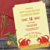 Maan Nieuwjaar 2024 Rode draak Modern Dinner Party Kaart